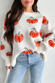 Cute Little Pumpkin Textured Knit Sweater (Cream/Orange) - NanaMacs