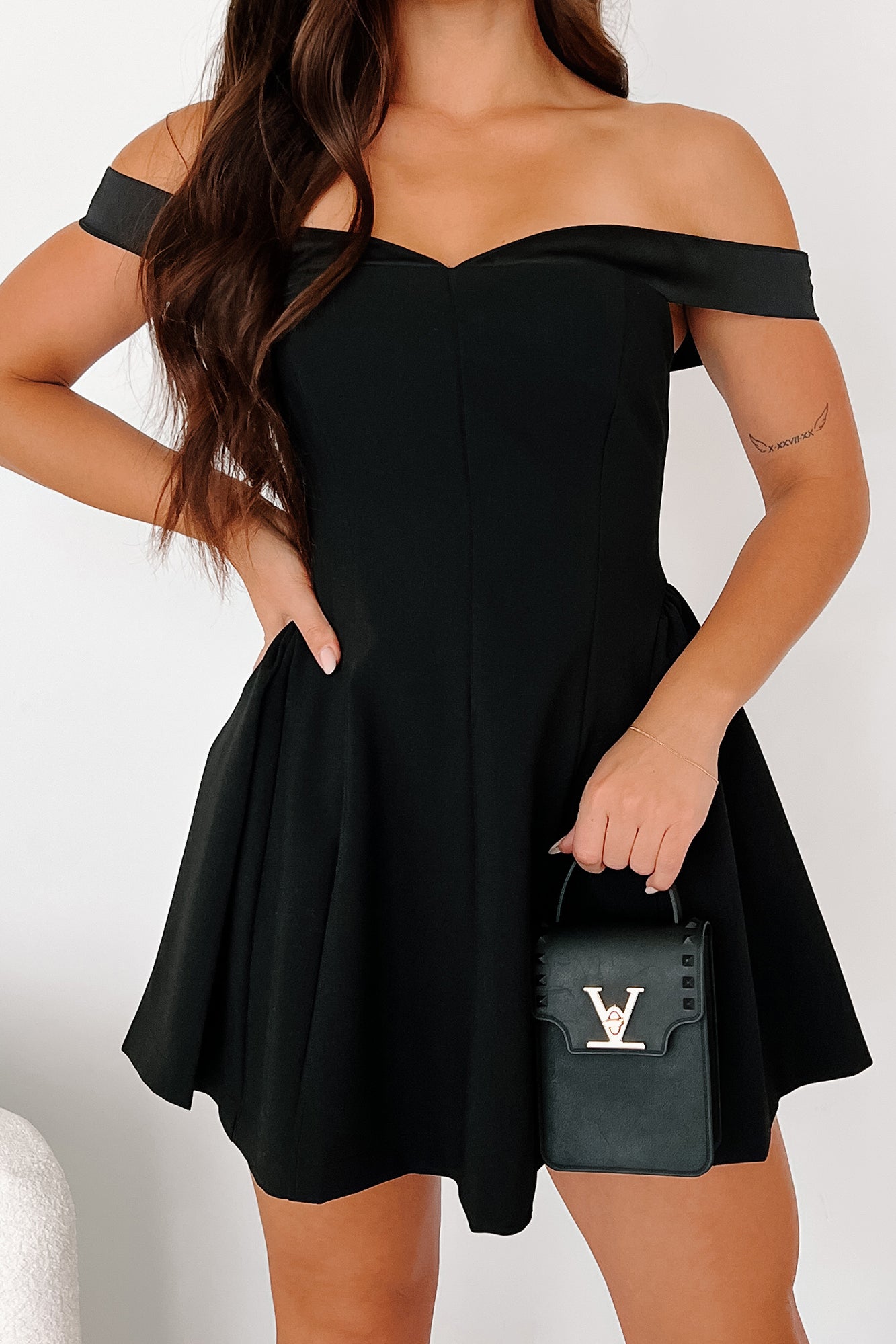 Guided By Love Off The Shoulder Mini Dress (Black) - NanaMacs