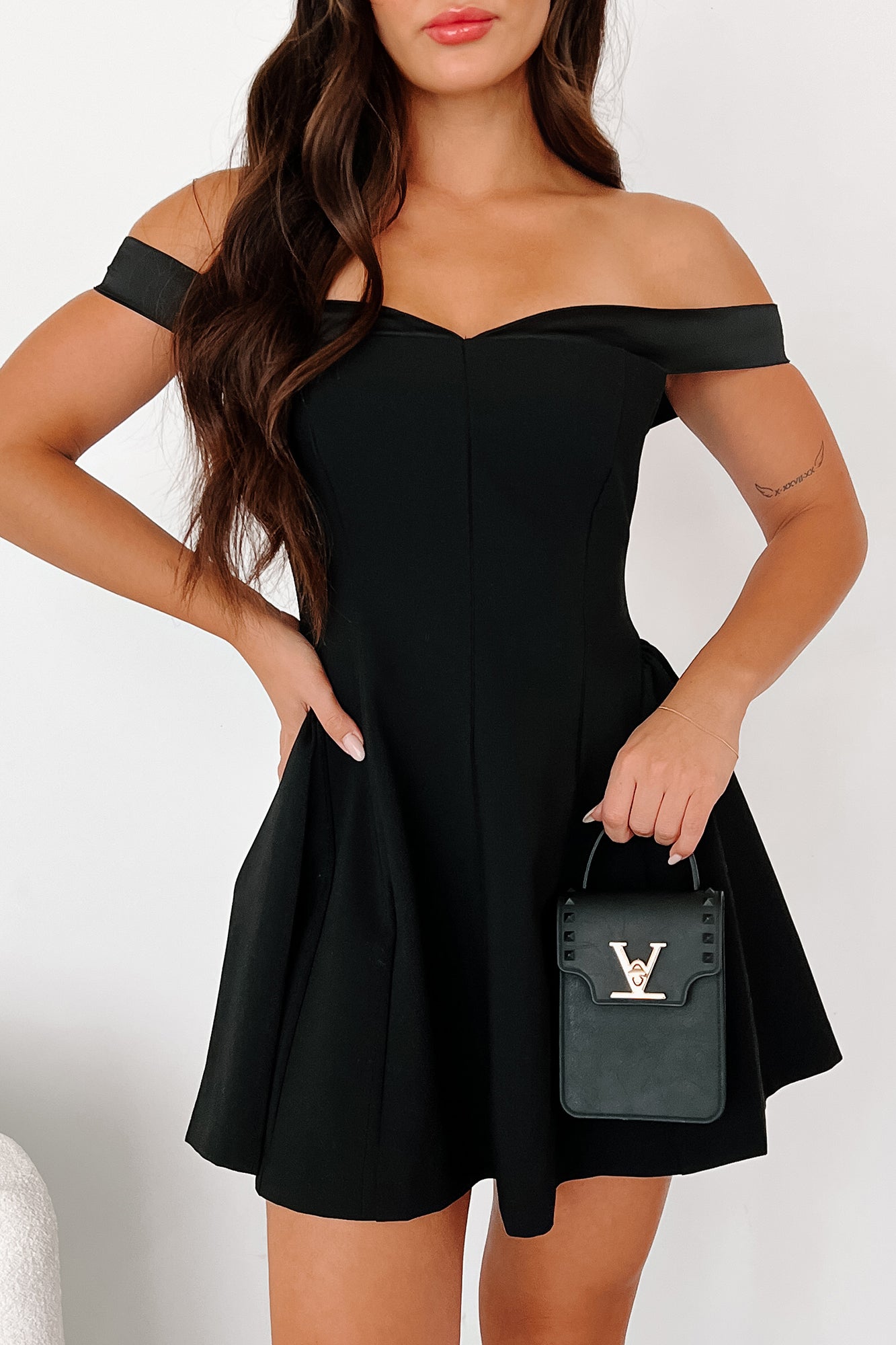 Guided By Love Off The Shoulder Mini Dress (Black)