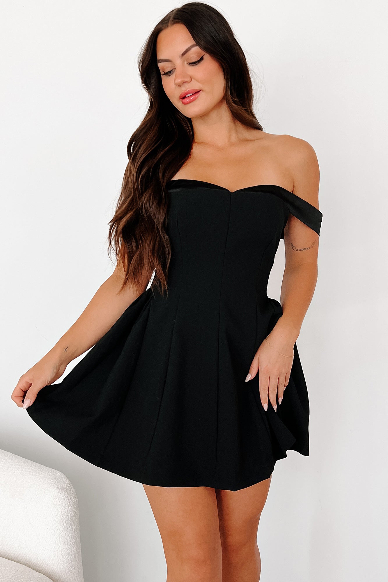 Guided By Love Off The Shoulder Mini Dress (Black)