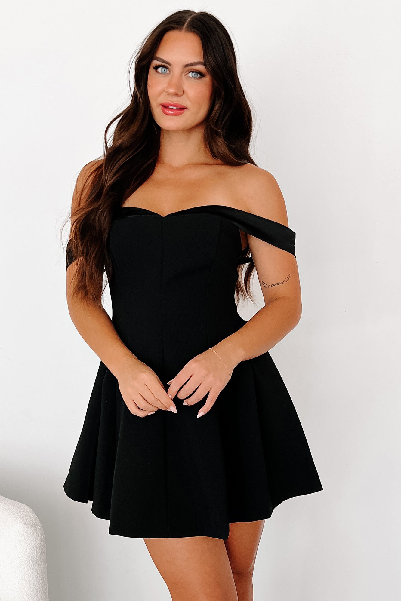 Guided By Love Off The Shoulder Mini Dress (Black) - NanaMacs