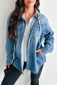 Mariska Denim Shacket With Contrast Zipper Hood (Medium) - NanaMacs