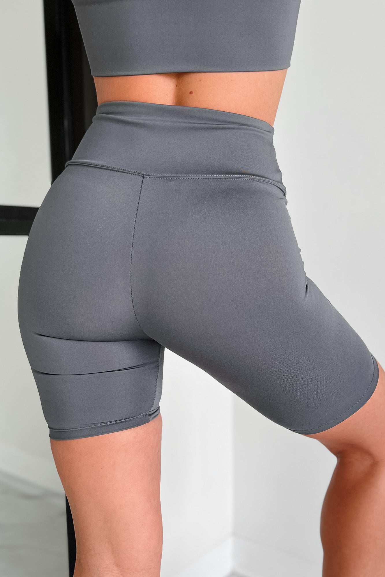 Crushing My Workouts High Waisted Biker Shorts (Midnight Charcoal