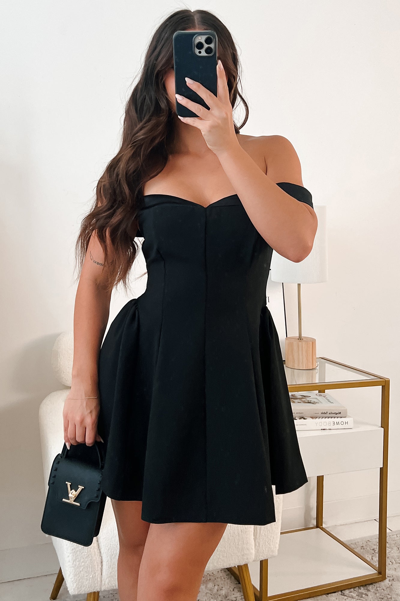 Guided By Love Off The Shoulder Mini Dress (Black)