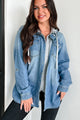 Mariska Denim Shacket With Contrast Zipper Hood (Medium) - NanaMacs