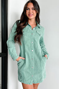 Crossing Your Mind Corduroy Mini Dress (Green) - NanaMacs