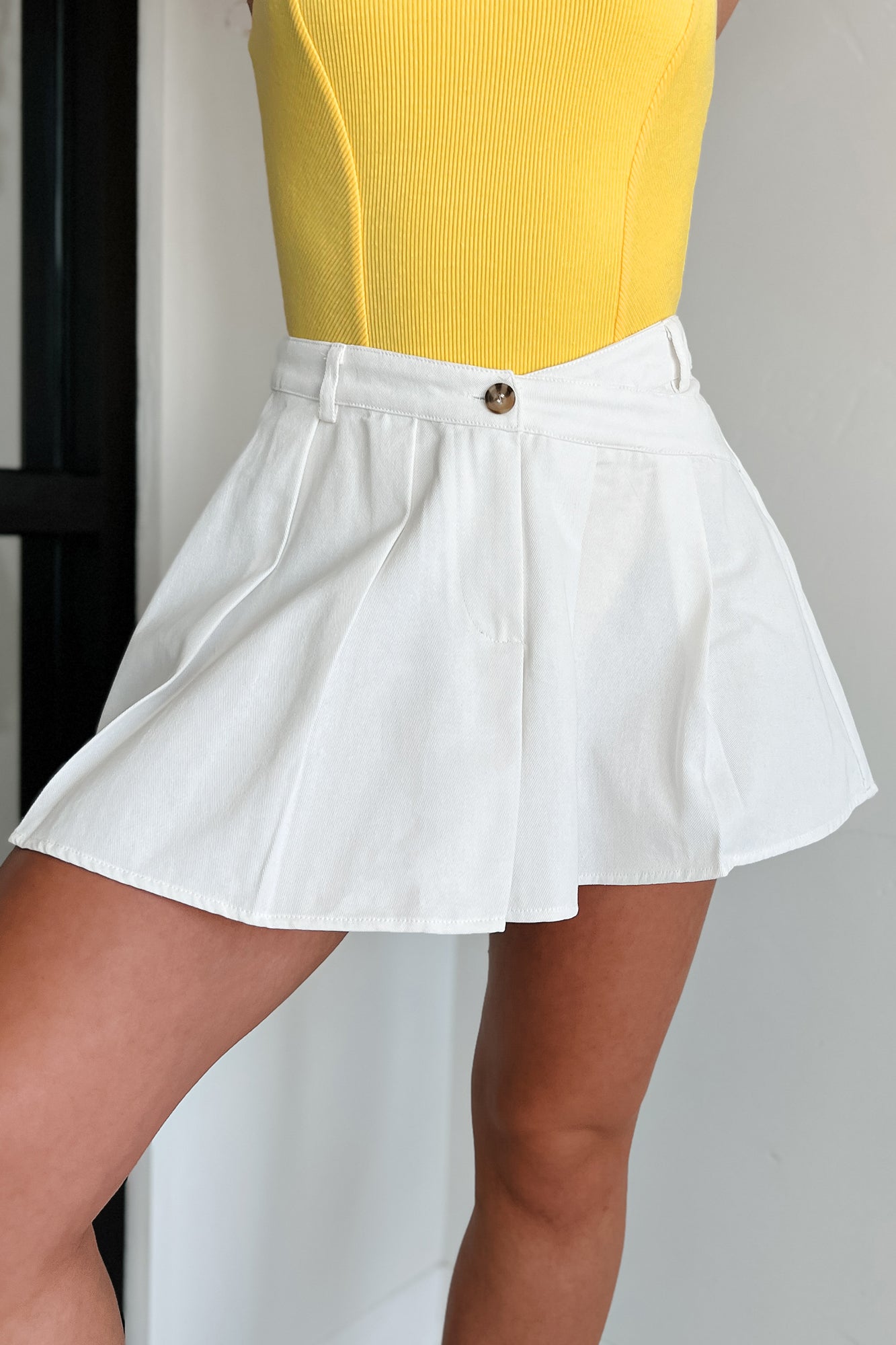 Divine Intuition Pleated Asymmetric Waist Mini Skirt (White) - NanaMacs