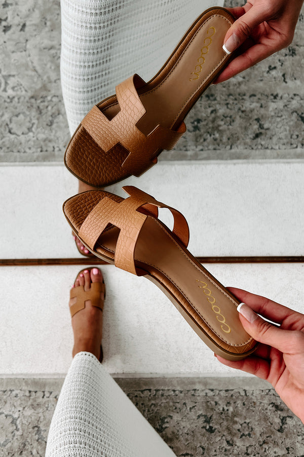 Florida Living Faux Croc H-Strap Sandals (Camel Croc) - NanaMacs