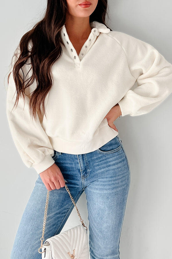 Working Remotely Fleece Pullover Top (Cream) - NanaMacs