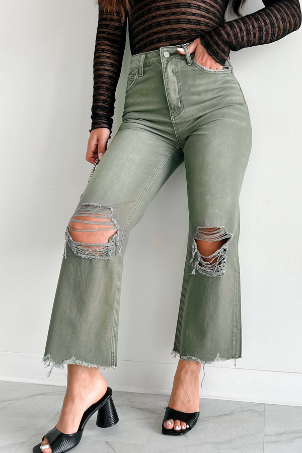 Doyle High Rise 90s Vintage Vervet Crop Flare Jeans (Olive) - NanaMacs