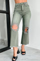 Doyle High Rise 90s Vintage Vervet Crop Flare Jeans (Olive) - NanaMacs