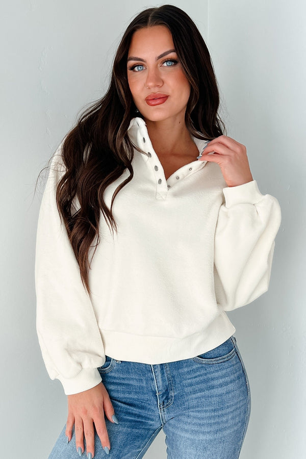 Working Remotely Fleece Pullover Top (Cream) - NanaMacs