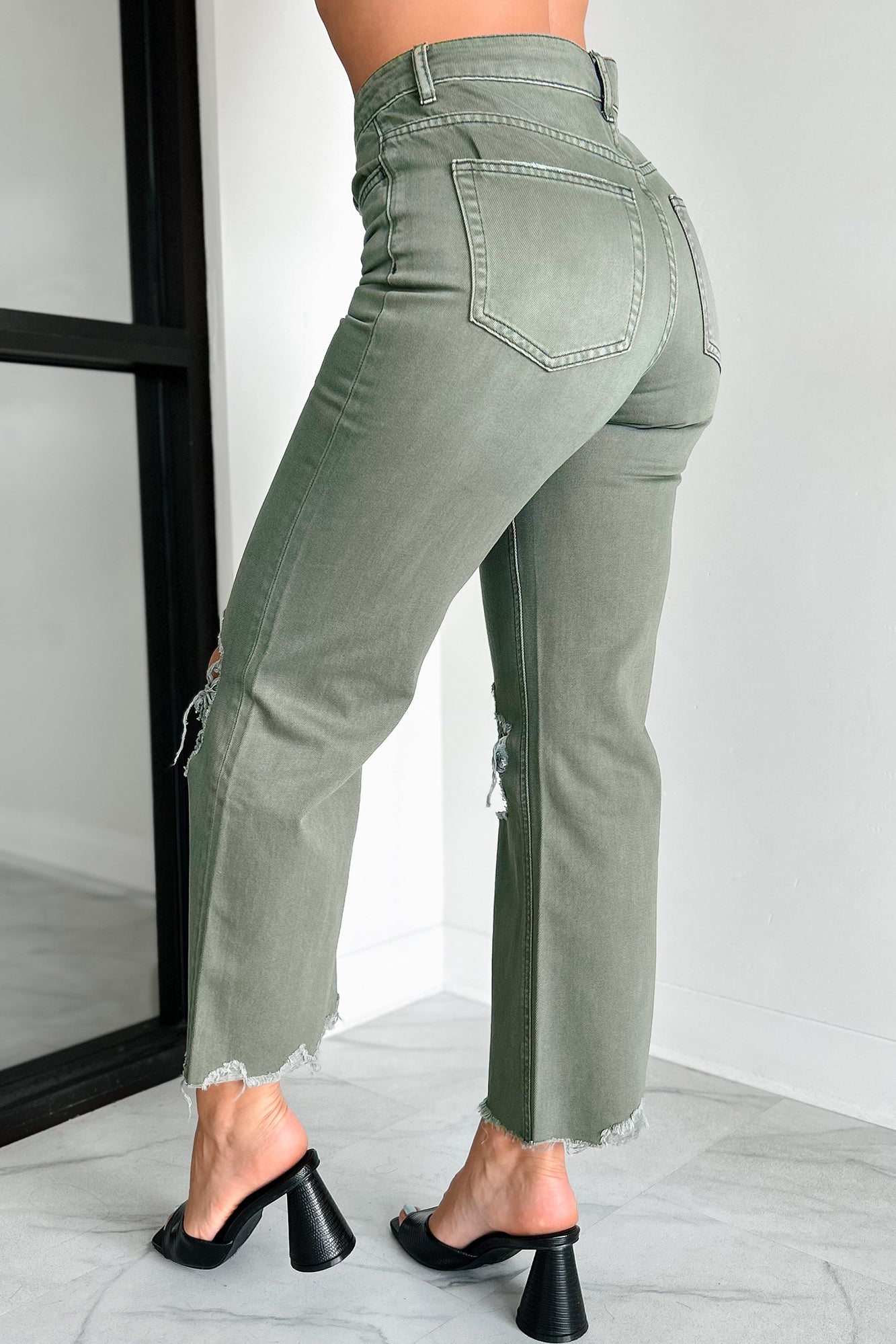 Doyle High Rise 90s Vintage Vervet Crop Flare Jeans (Olive) - NanaMacs