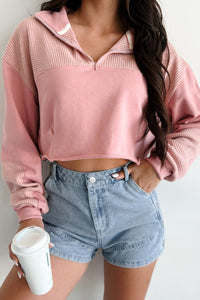 Breezy Days Quarter Zip Cropped POL Top (Rose Quartz) - NanaMacs