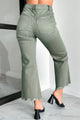 Doyle High Rise 90s Vintage Vervet Crop Flare Jeans (Olive) - NanaMacs