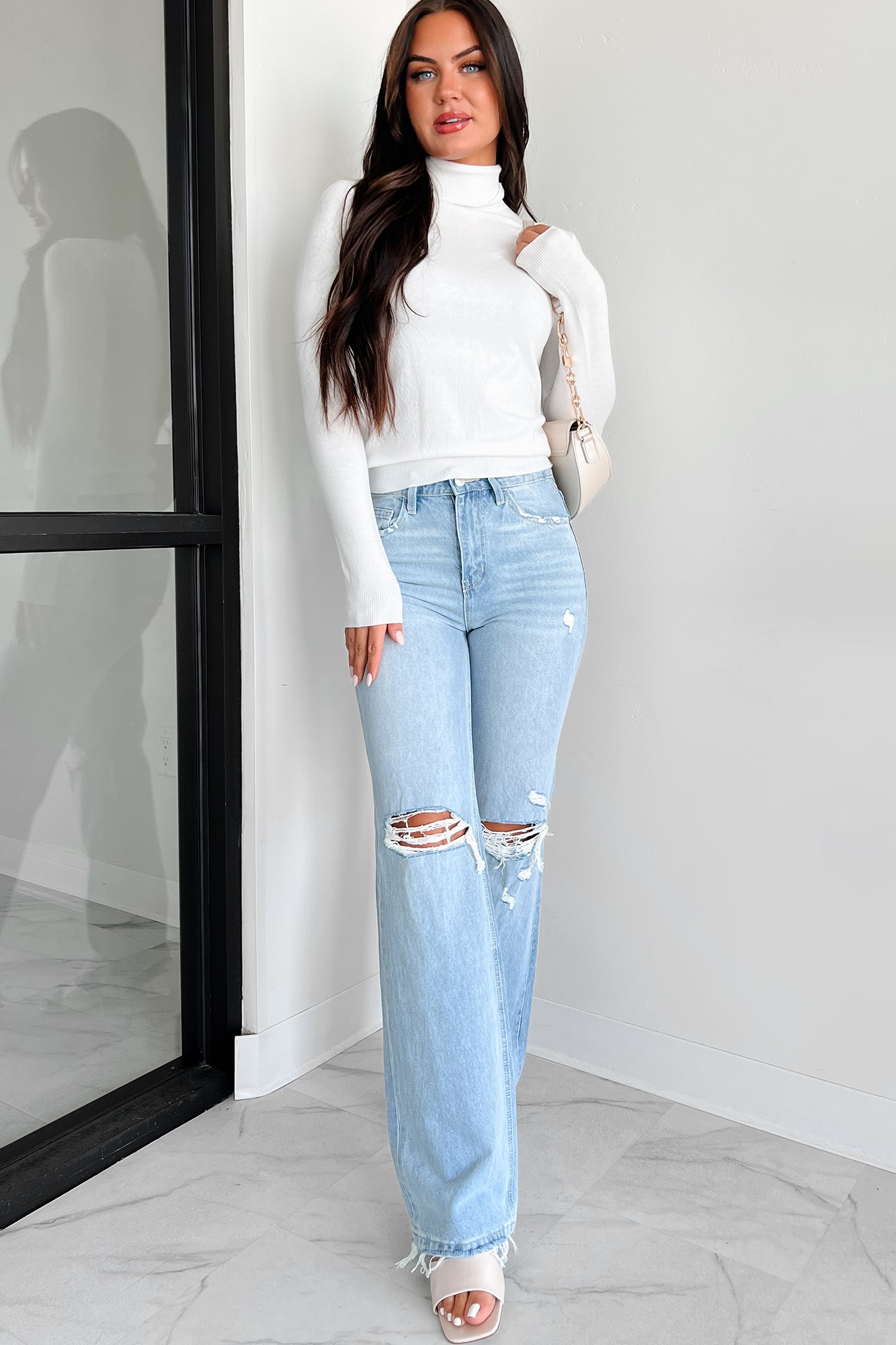 Conceptually Chic Long Sleeve Turtleneck Top (Off White) - NanaMacs