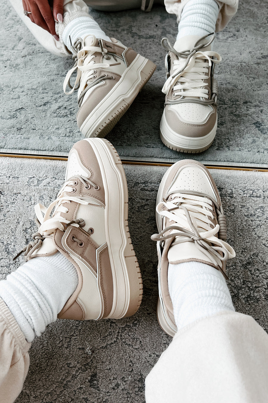 Two Way Street Platform Sneakers (Beige) - NanaMacs