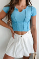 Channing Ribbed Exposed Seam Crop Tee (Light Blue) - NanaMacs