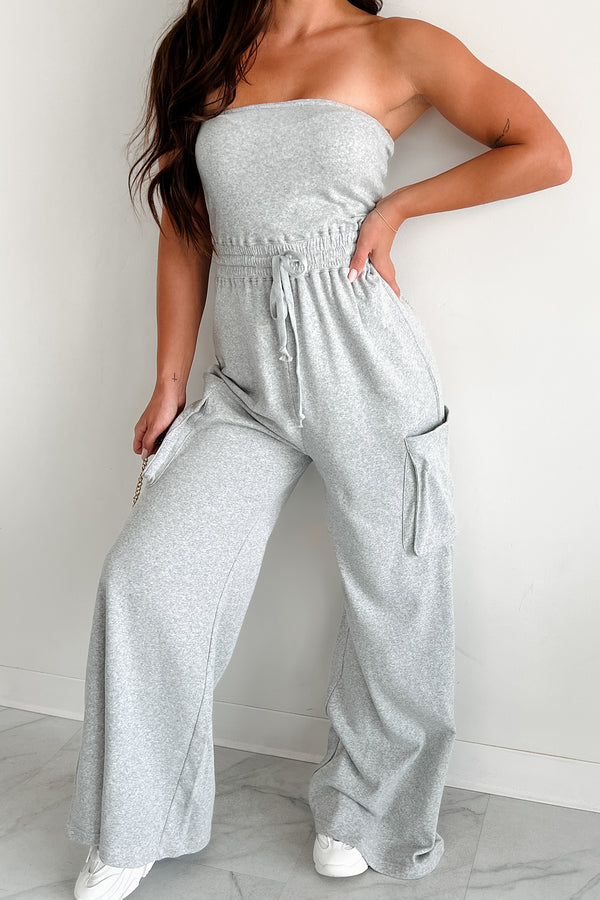 Comfortable Places Strapless Jumpsuit (Heather Grey) - NanaMacs