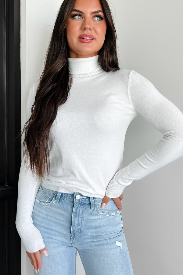 Conceptually Chic Long Sleeve Turtleneck Top (Off White) - NanaMacs