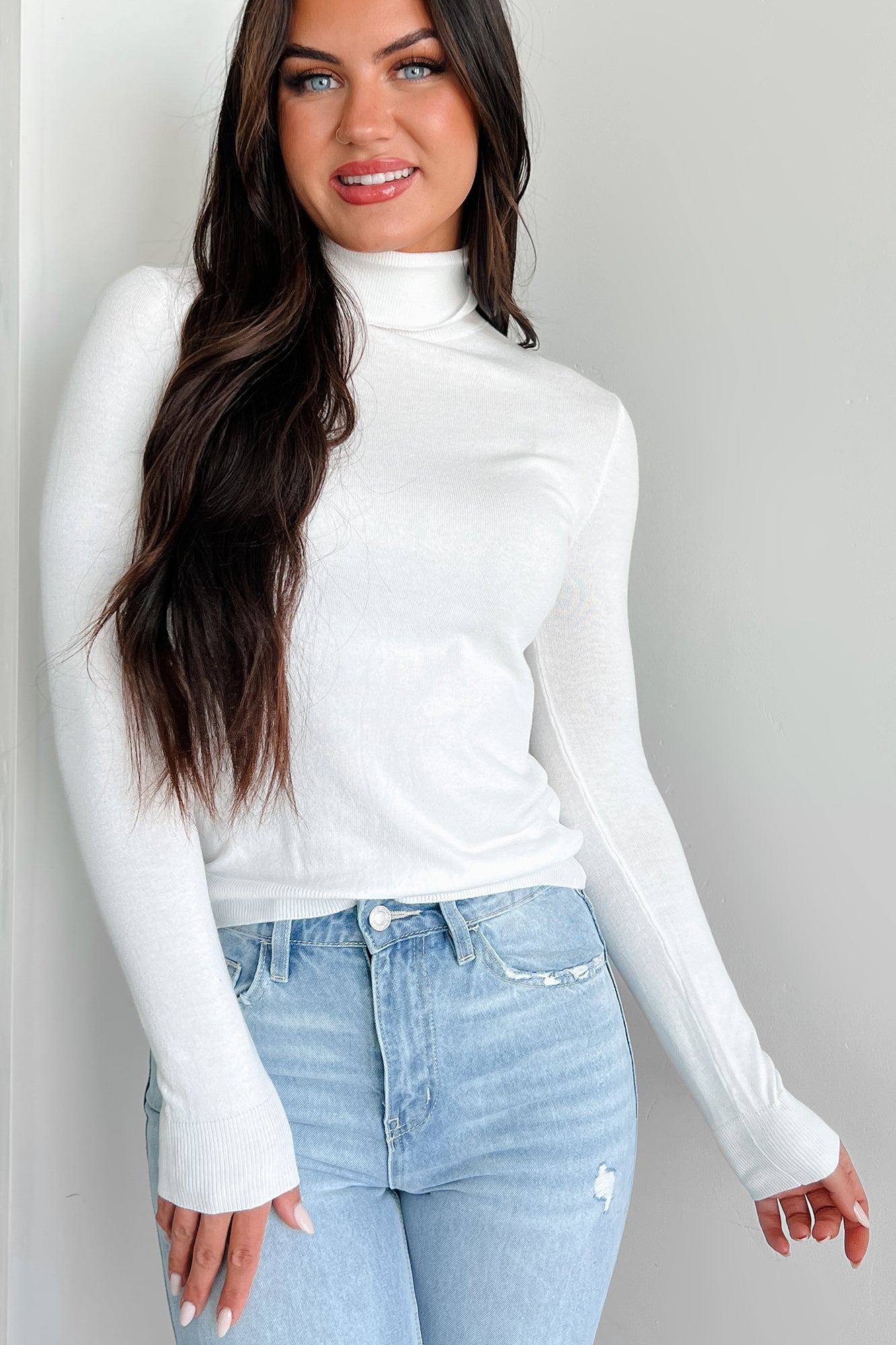 Conceptually Chic Long Sleeve Turtleneck Top (Off White) - NanaMacs