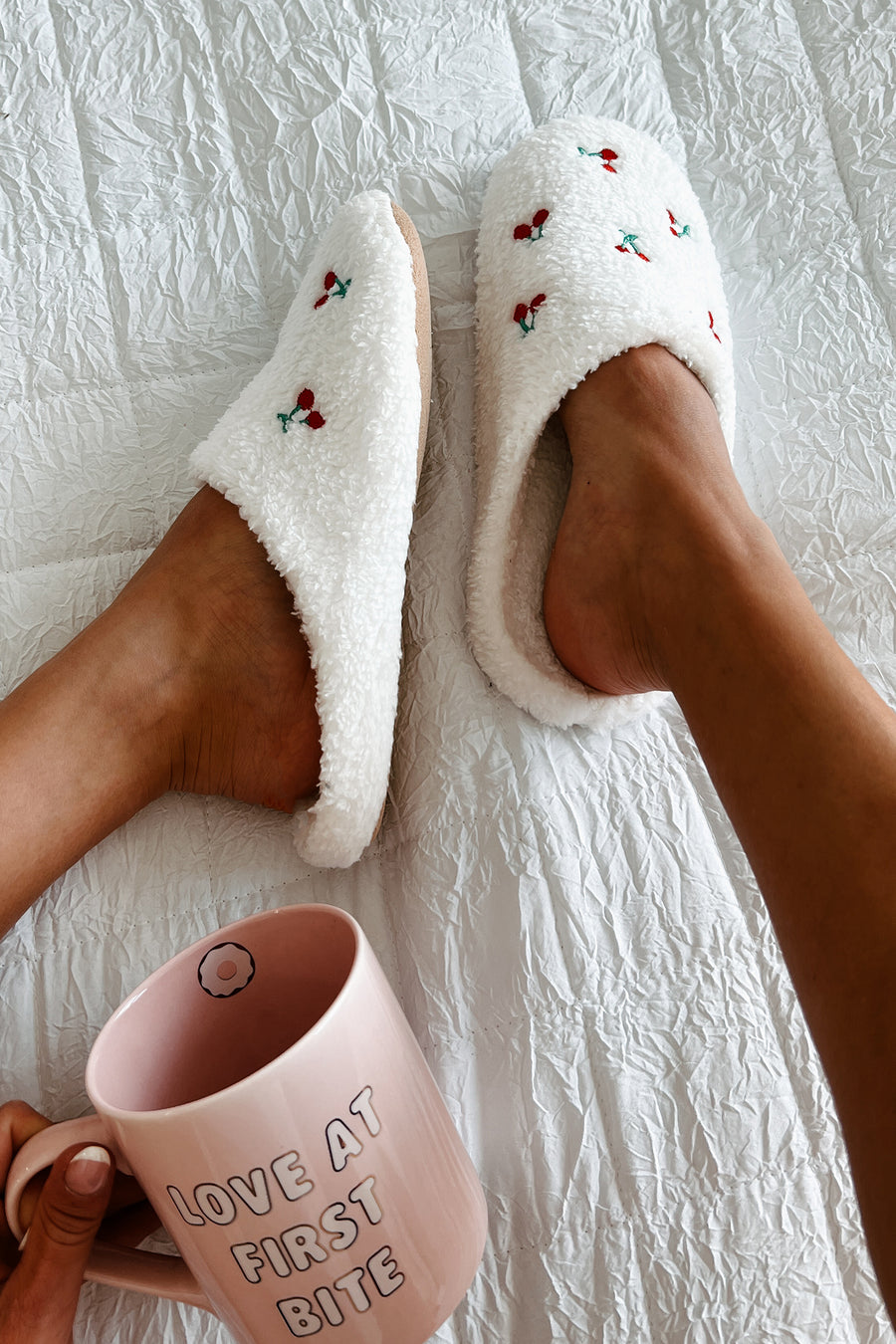 Just Cherrific Cherry Fuzzy Slippers (Ivory) - NanaMacs