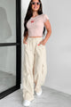 Time Catches Up Wide Leg Cargo Pants (Beige) - NanaMacs