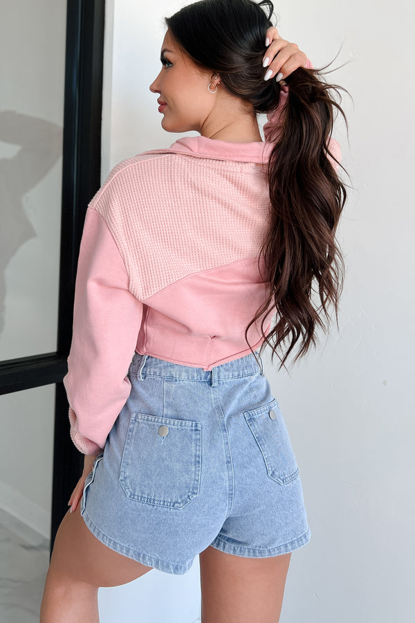 Breezy Days Quarter Zip Cropped POL Top (Rose Quartz) - NanaMacs