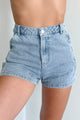 Laken High Waist Side Button Detail Shorts (Light Denim) - NanaMacs