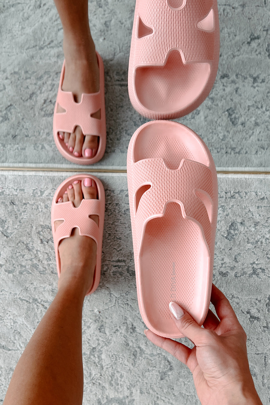 Summer State Of Mind Textured Slide Sandals (Light Pink) - NanaMacs