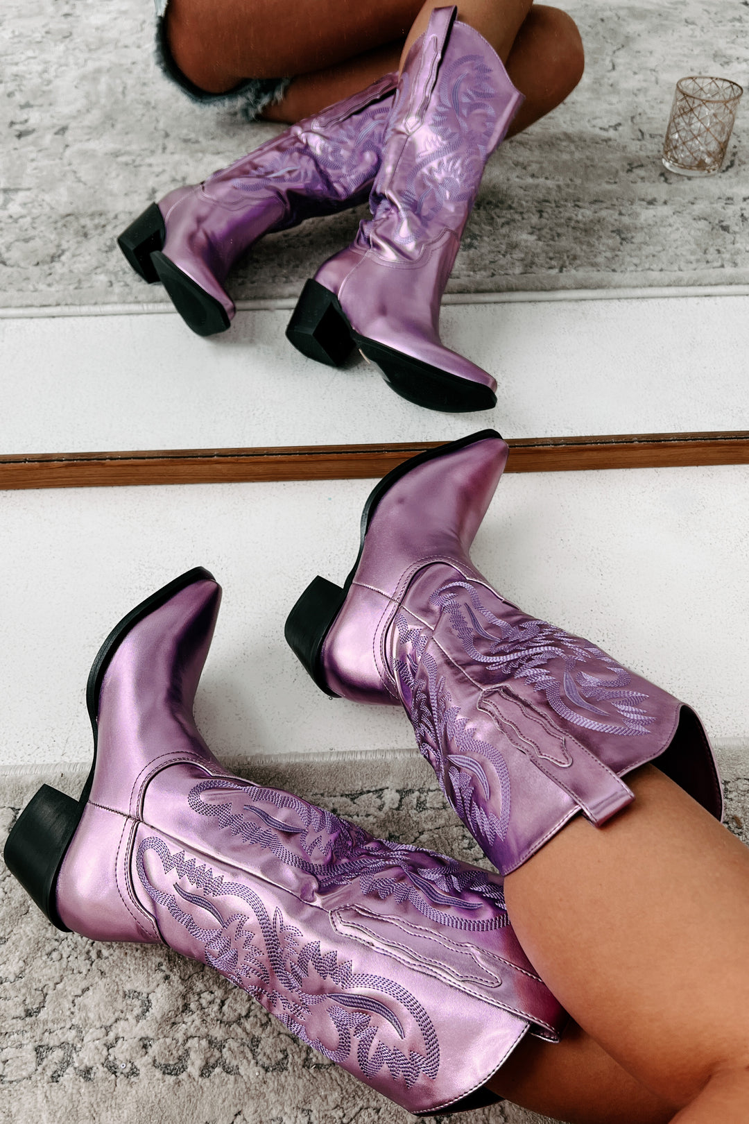 Danilo Metallic Cowboy Boots (Light Purple) - NanaMacs