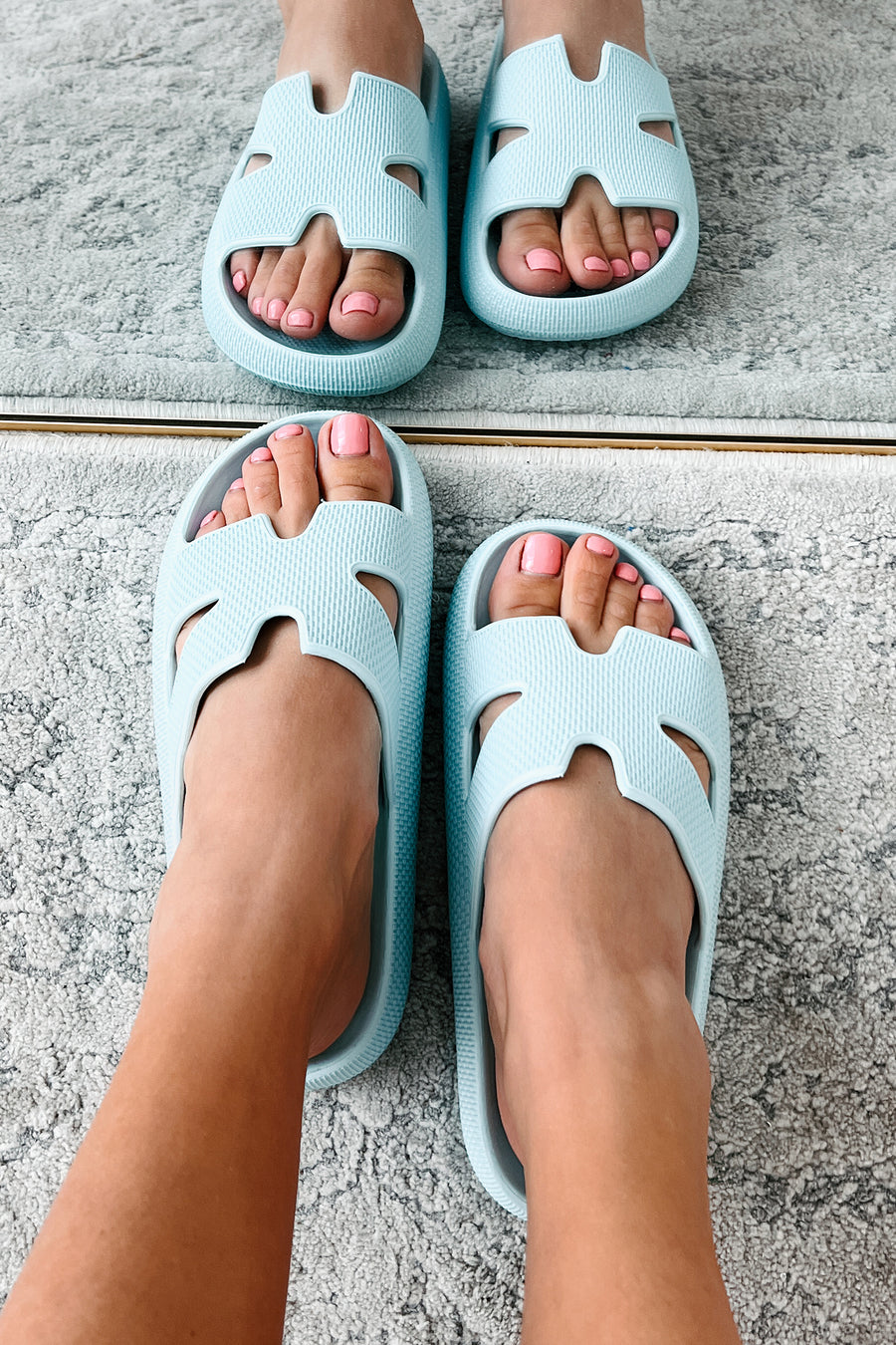 Summer State Of Mind Textured Slide Sandals (Light Blue) - NanaMacs