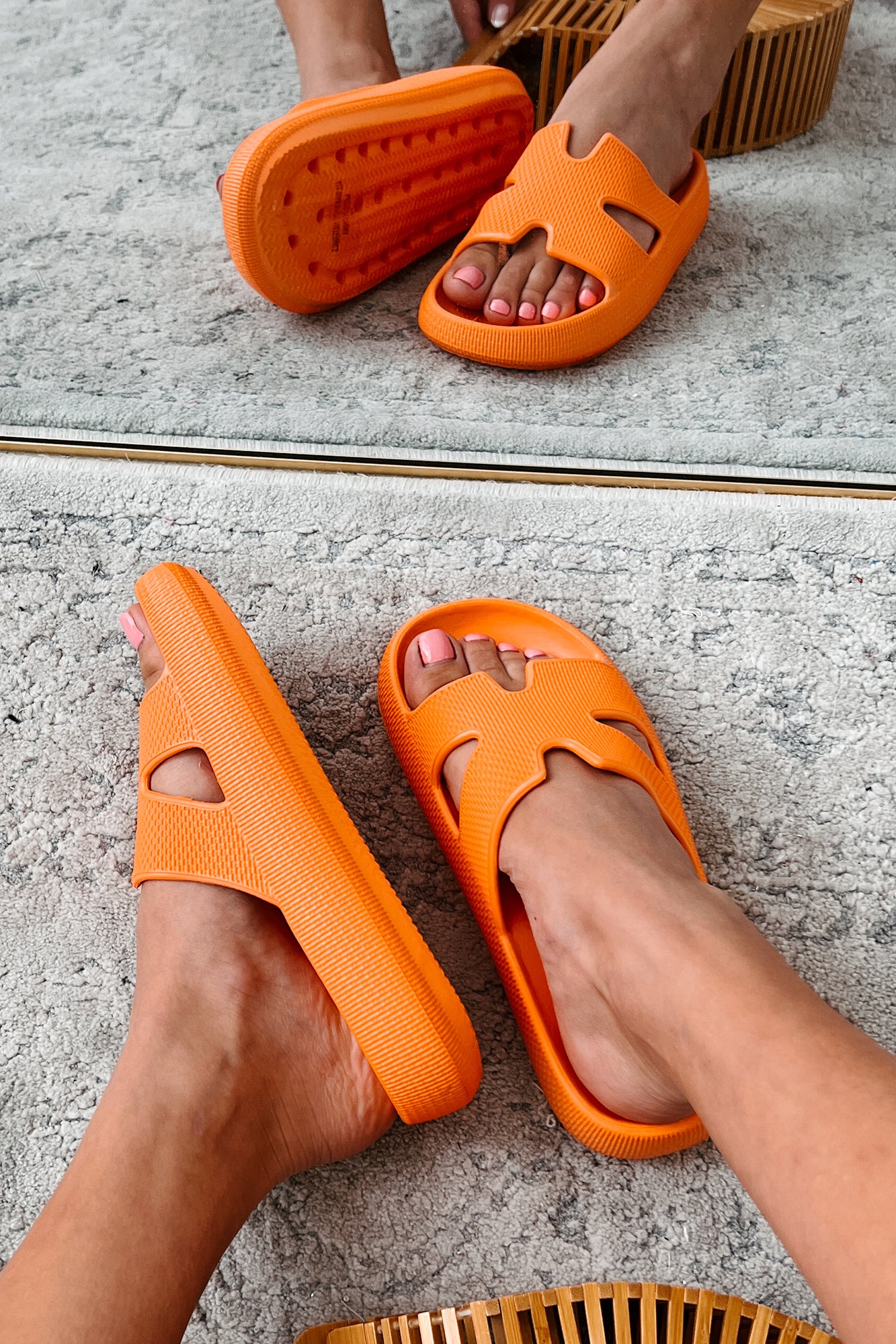 Summer State Of Mind Textured Slide Sandals (Orange) - NanaMacs