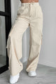 Time Catches Up Wide Leg Cargo Pants (Beige) - NanaMacs