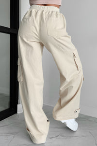 Time Catches Up Wide Leg Cargo Pants (Beige) - NanaMacs