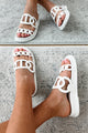 I've Been Everywhere Chain Motif Sandals (White) - NanaMacs