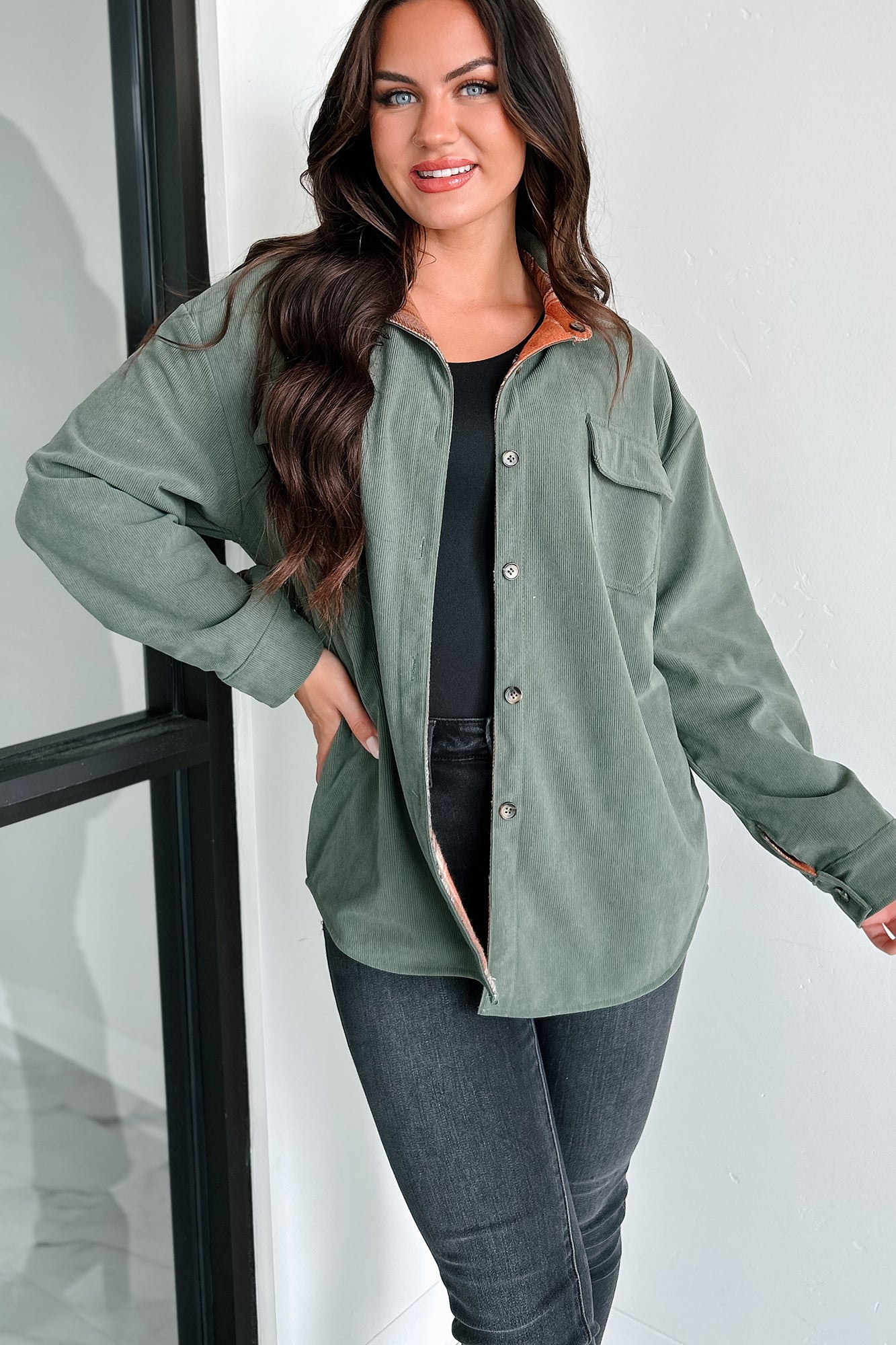 Bonfire Season Reversible Shacket (Rust/Olive) · NanaMacs
