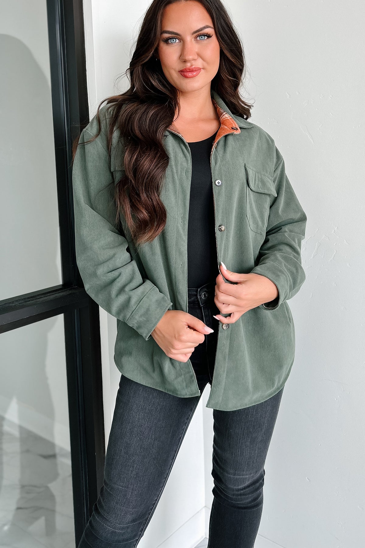 Bonfire Season Reversible Shacket (Rust/Olive) · NanaMacs