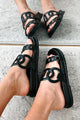 I've Been Everywhere Chain Motif Sandals (Black) - NanaMacs