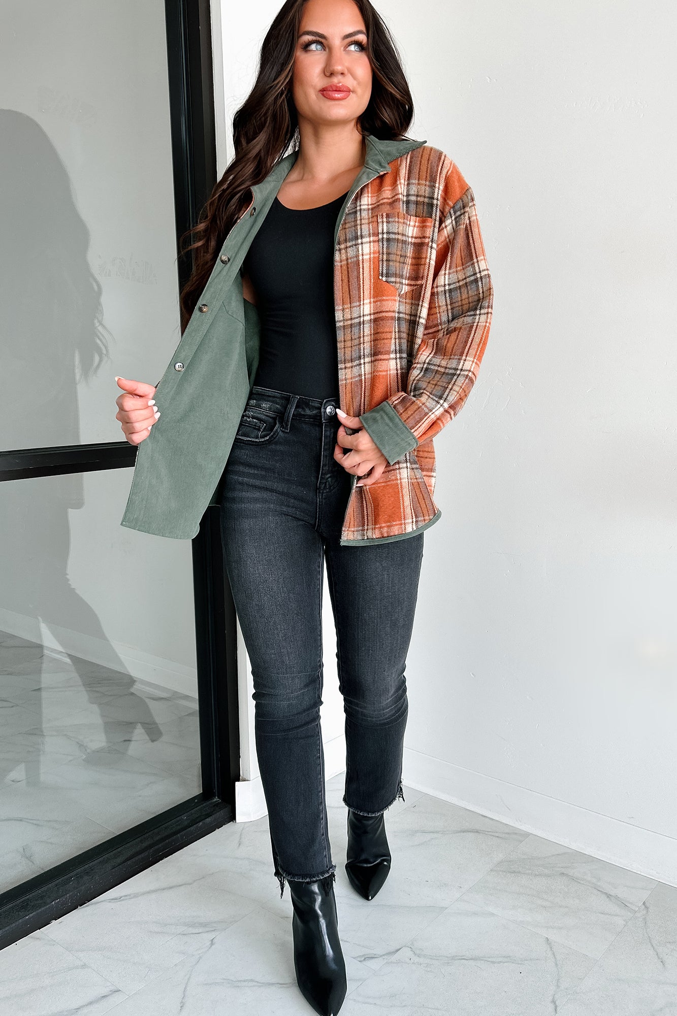 Bonfire Season Reversible Shacket (Rust/Olive) · NanaMacs