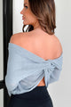 Feels Real To Me Twist-Knot Off The Shoulder Crop Sweater (Blue) - NanaMacs