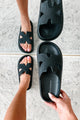 Summer State Of Mind Textured Foam Slide Sandals (Black) - NanaMacs