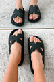 Summer State Of Mind Textured Foam Slide Sandals (Black) - NanaMacs