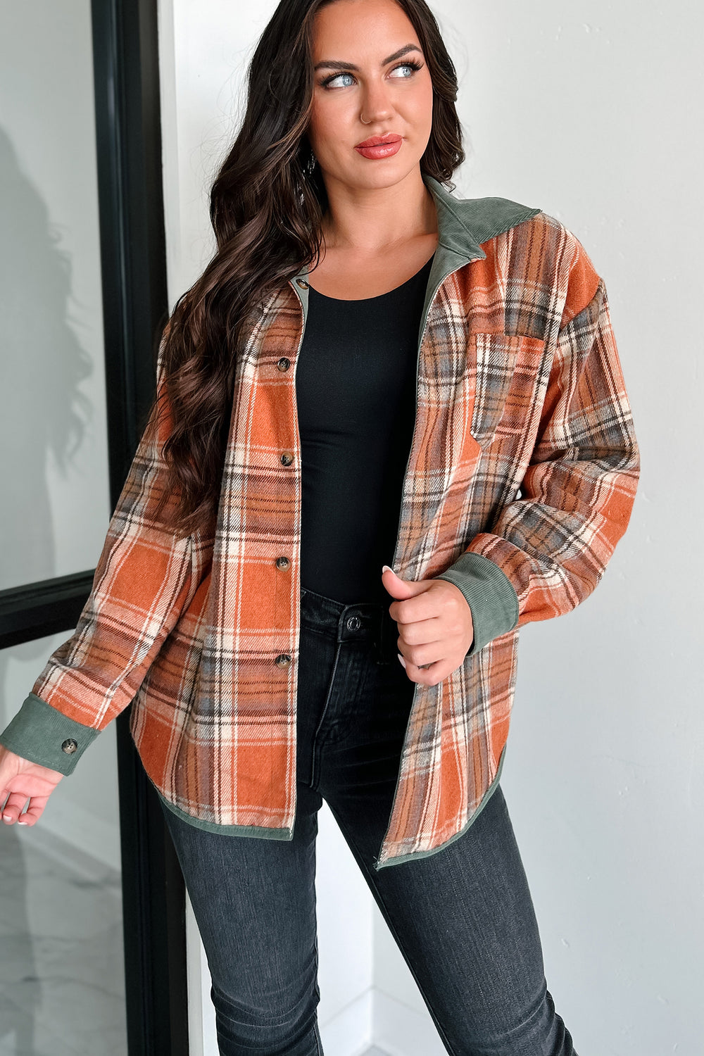 Bonfire Season Reversible Shacket (Rust/Olive) · NanaMacs