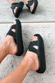 Summer State Of Mind Textured Foam Slide Sandals (Black) - NanaMacs