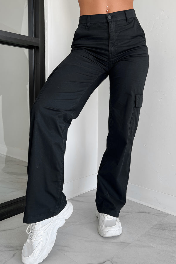 Janae High Rise Eunina Cargo Pants (Washed Black) - NanaMacs