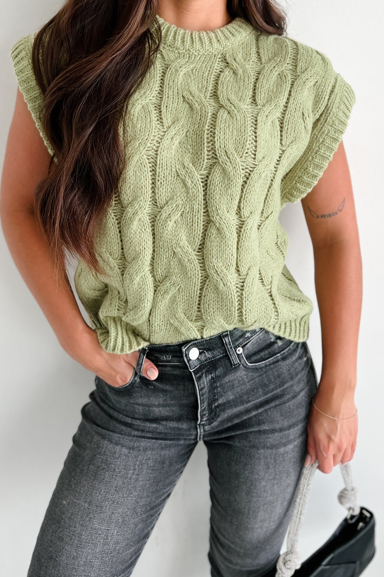 Don't Envy Me Cable Knit Sweater Vest (Fern) - NanaMacs