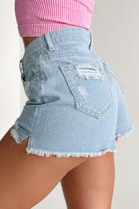 Sorka High Rise Distressed Denim Shorts (Light Denim) - NanaMacs