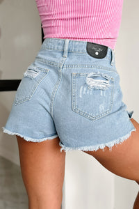 Sorka High Rise Distressed Denim Shorts (Light Denim) - NanaMacs