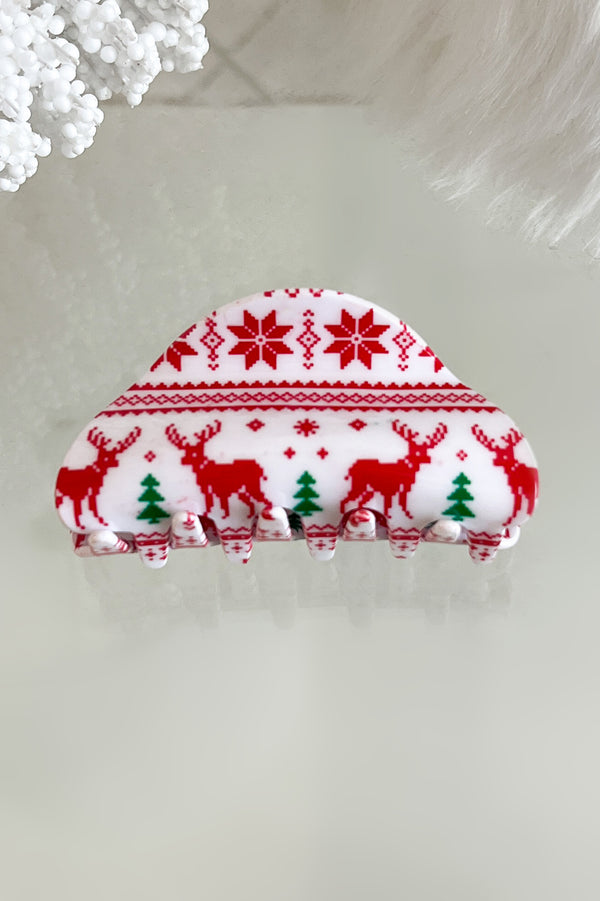 Sleigh Hair, Don't Care Holiday Theme Rounded Hair Clip (Red/White) - NanaMacs